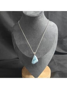 Larimar Pendant Necklace 925 Sterling Silver Blue Stone Ocean Gem Large Natural